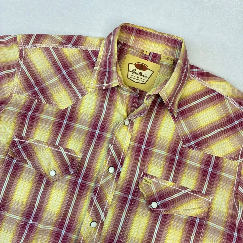 Larry Mahan‎ Western Shirt Mens Small Yellow Red Plaid Pearl Snap LM-1310706NS